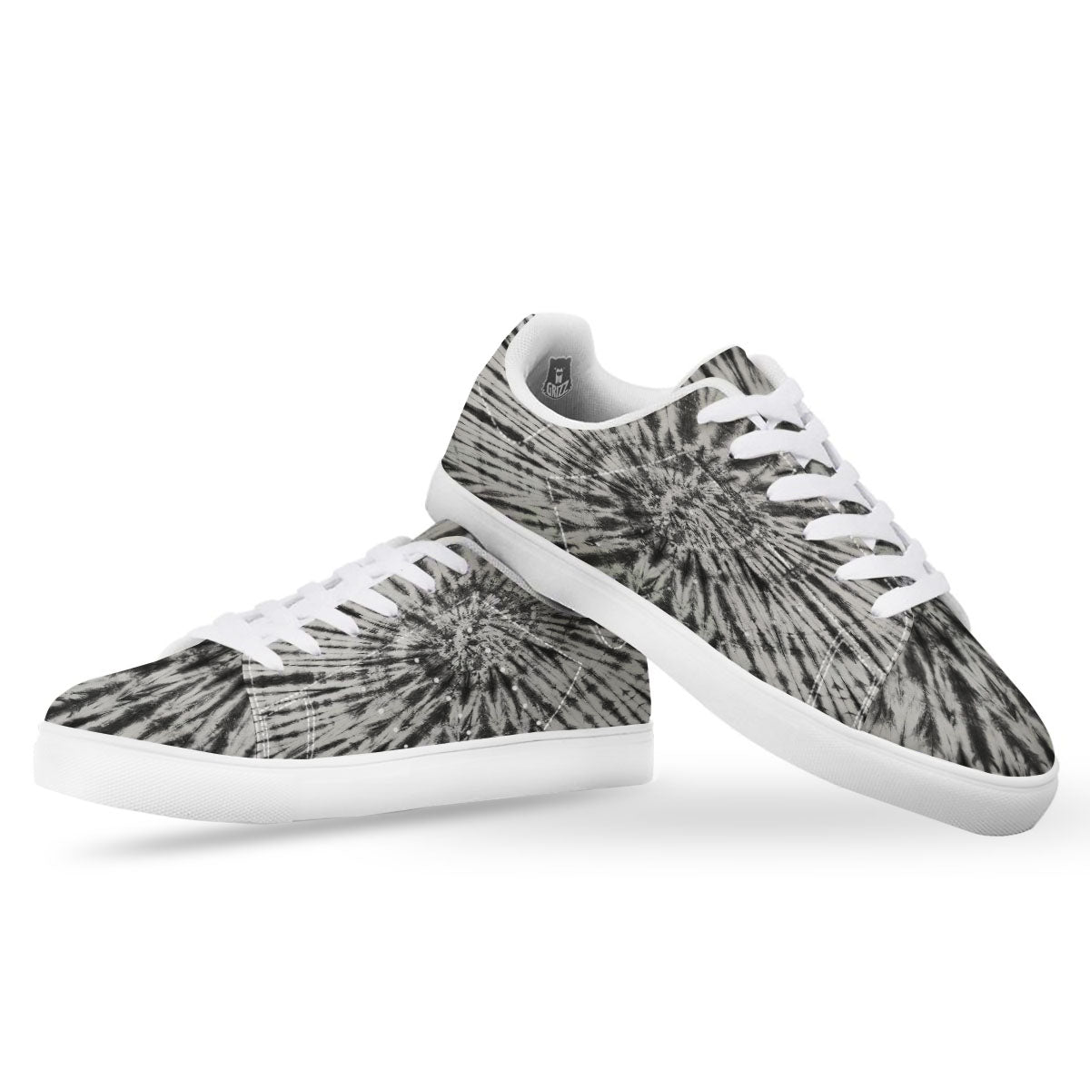 Tie Dye White And Black Print White Low Top Sneakers-grizzshop