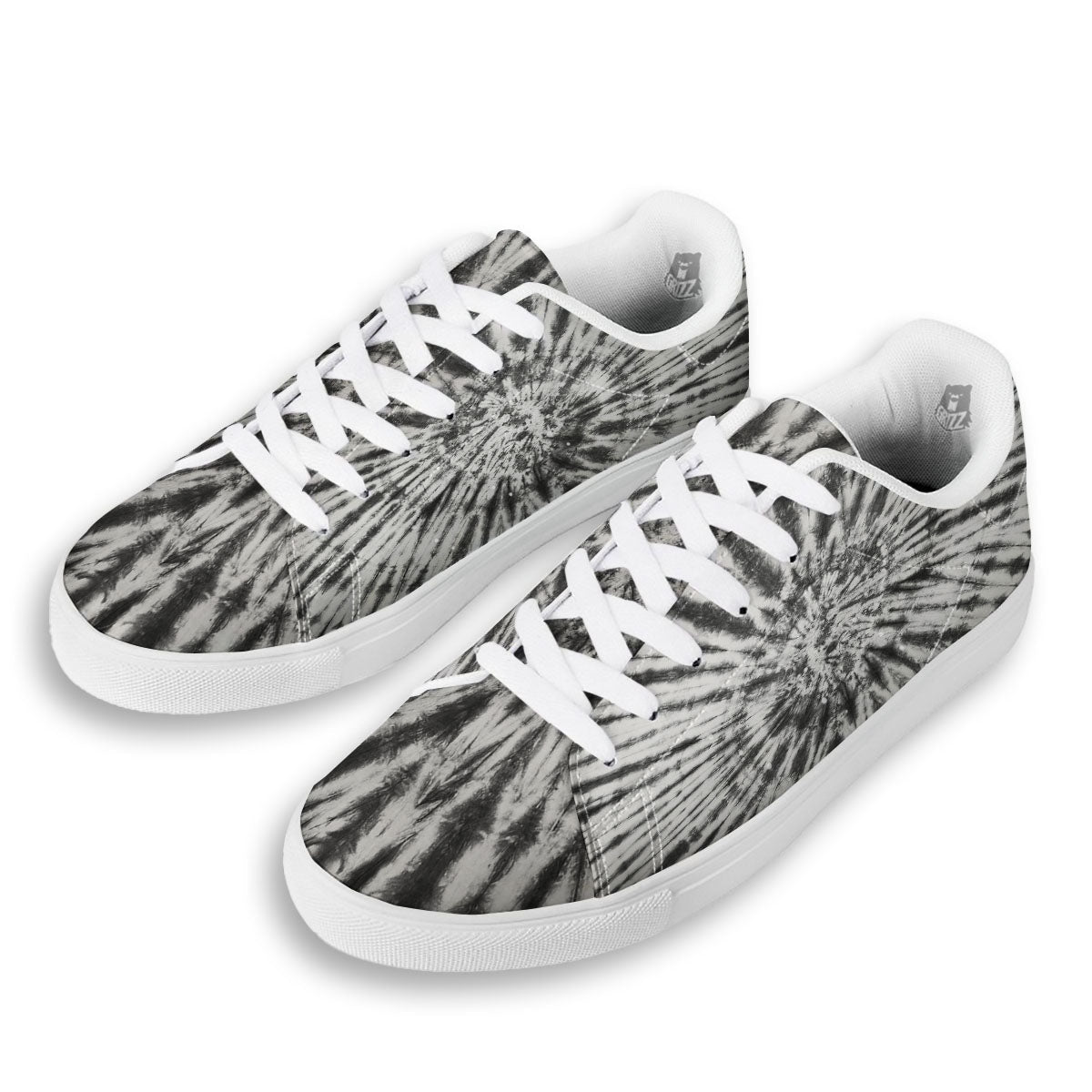 Tie Dye White And Black Print White Low Top Sneakers-grizzshop