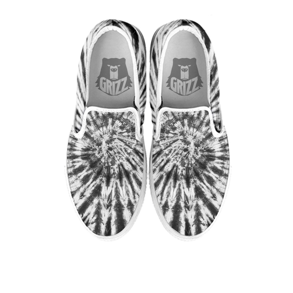 Tie Dye White And Black Print White Slip On Shoes-grizzshop