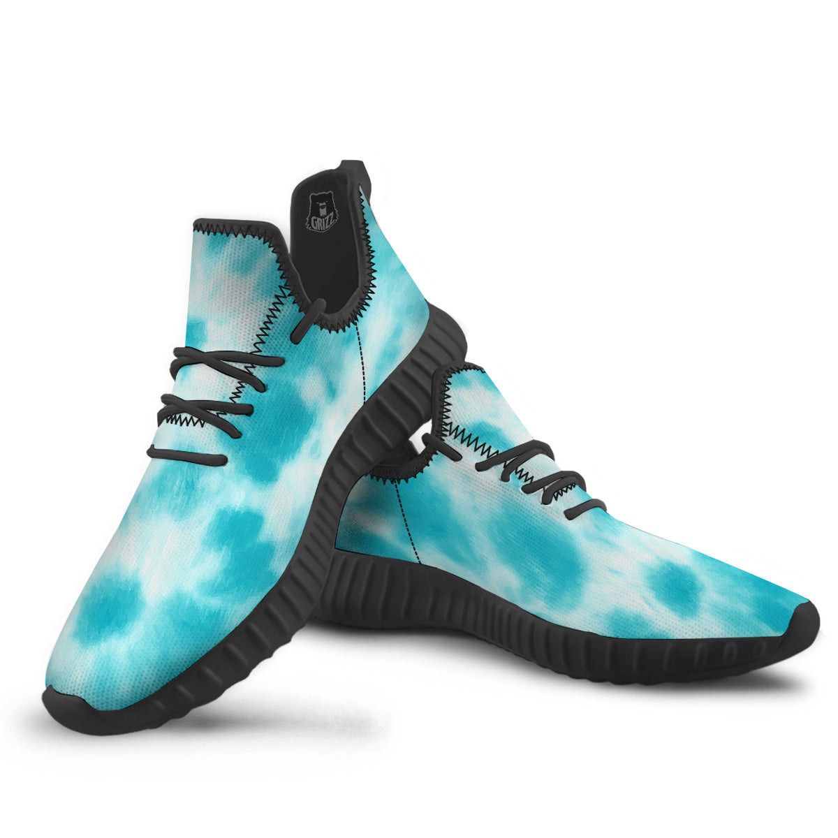 Tie Dye White And Blue Print Black Walking Shoes-grizzshop