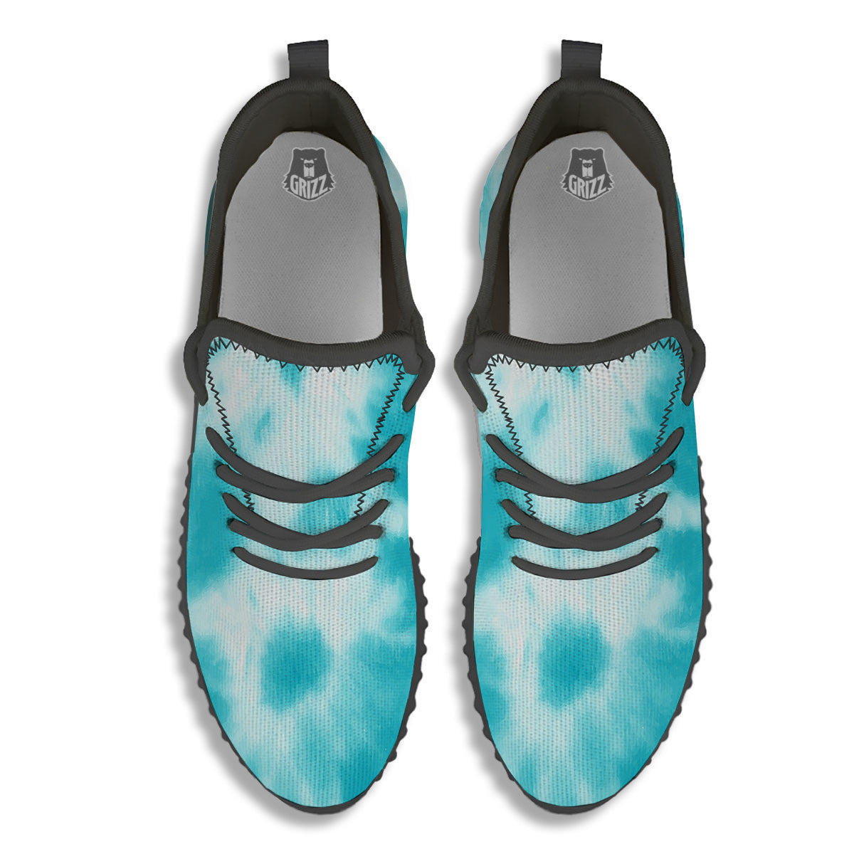 Tie Dye White And Blue Print Black Walking Shoes-grizzshop