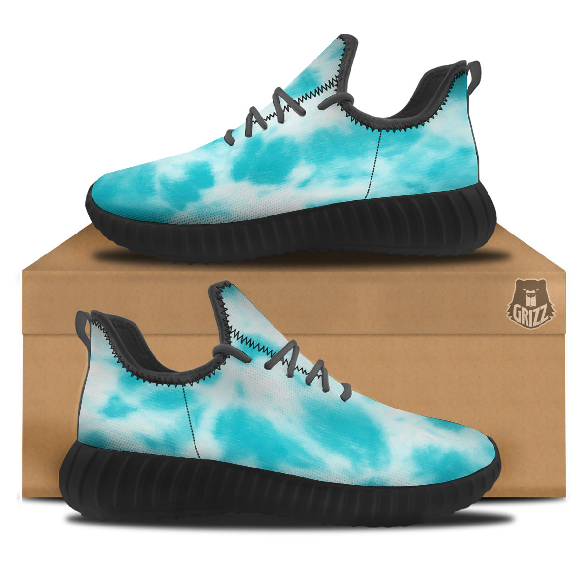 Tie Dye White And Blue Print Black Walking Shoes-grizzshop