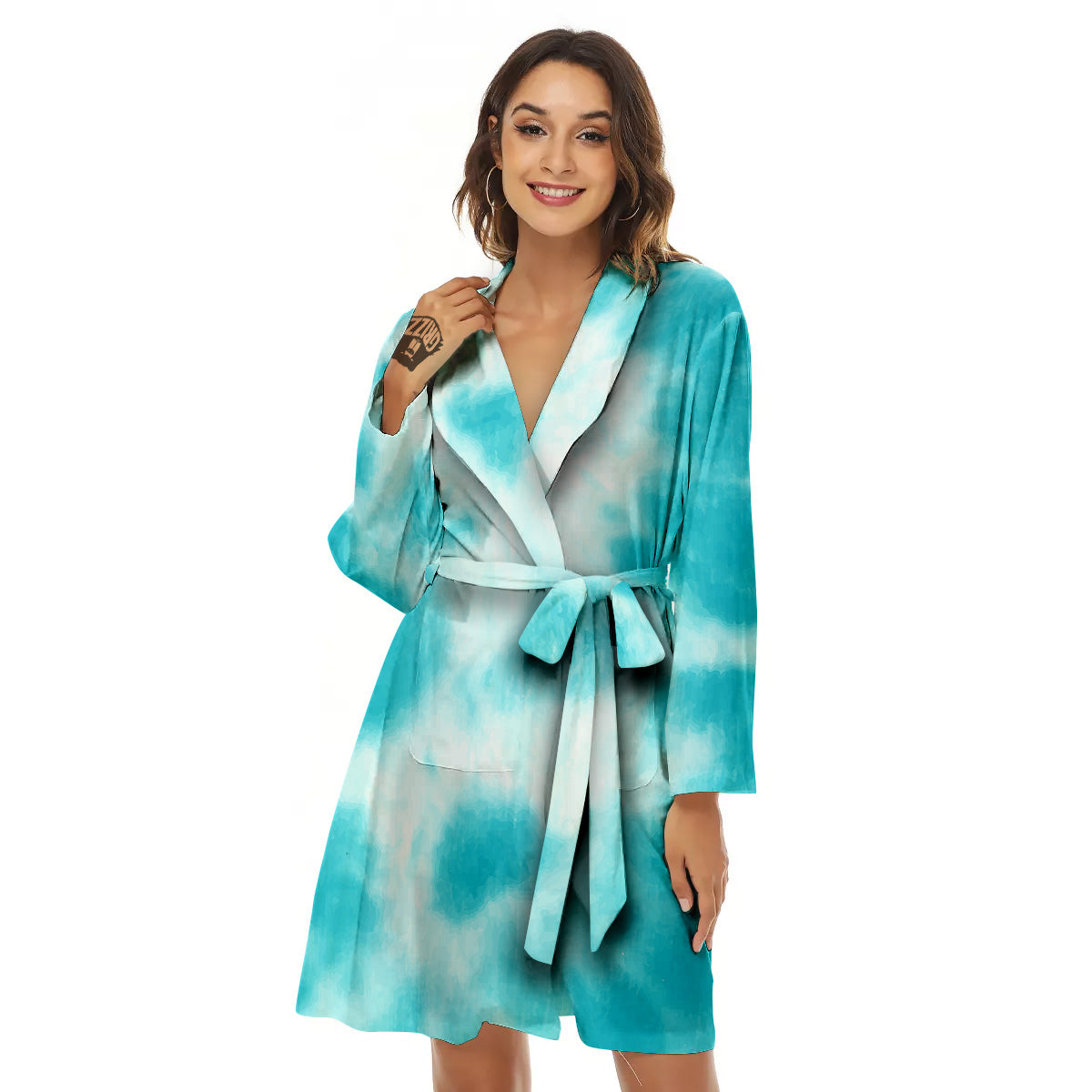 Tie Dye White And Blue Print Women's Robe-grizzshop