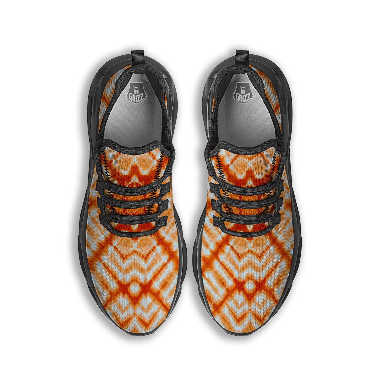 Tie Dye Zigzag Orange Watercolor Print Black Running Shoes-grizzshop