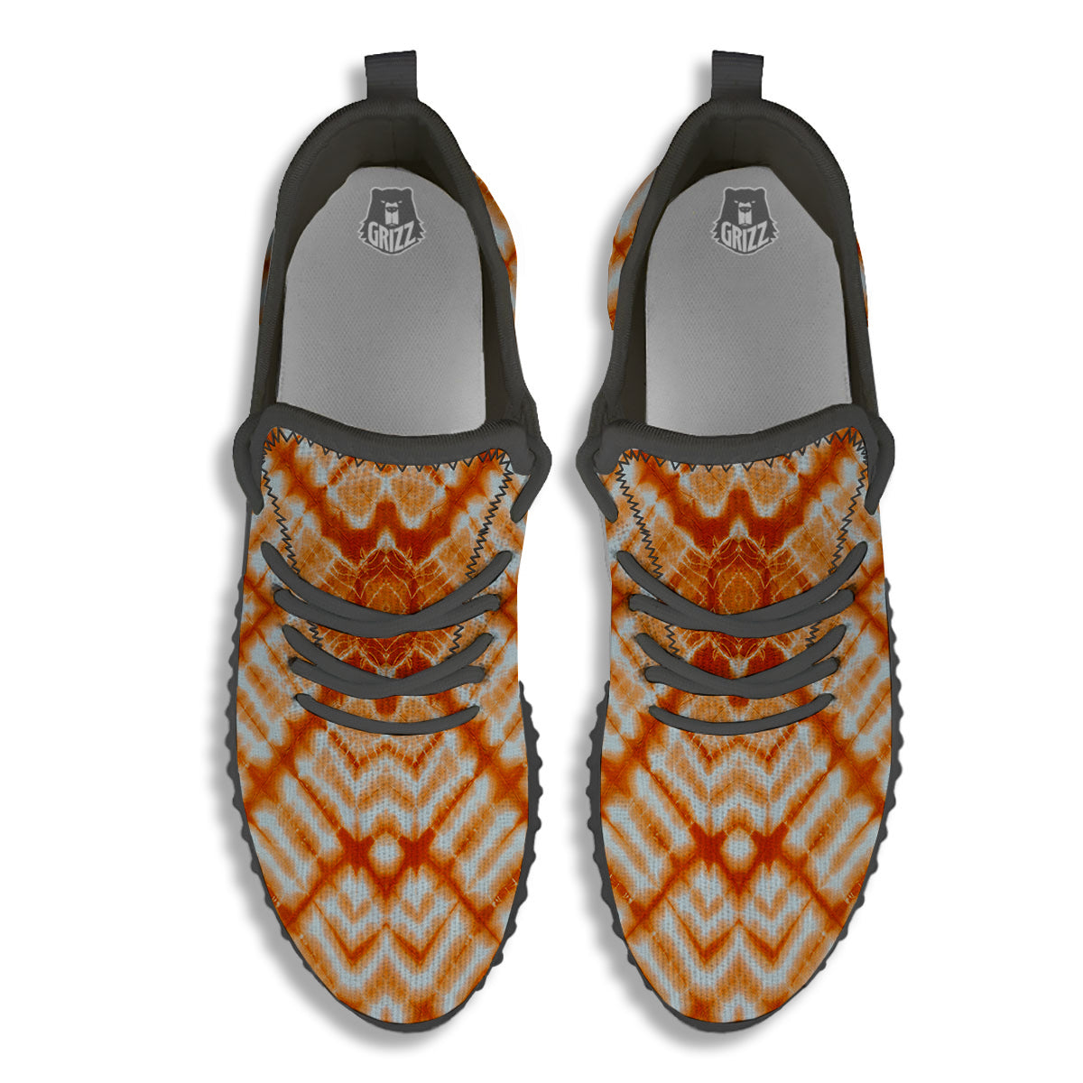 Tie Dye Zigzag Orange Watercolor Print Black Walking Shoes-grizzshop