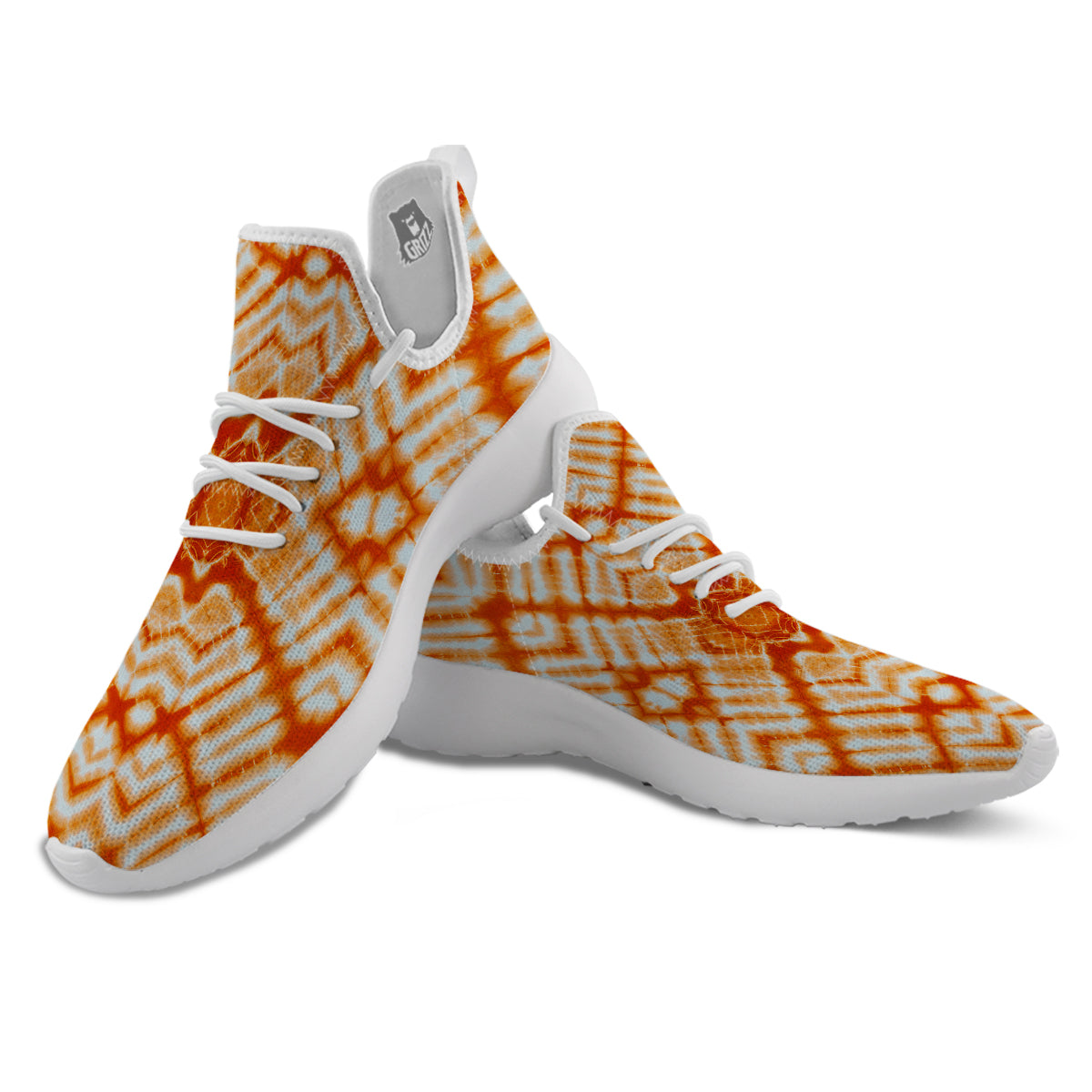 Tie Dye Zigzag Orange Watercolor Print White Athletic Shoes-grizzshop