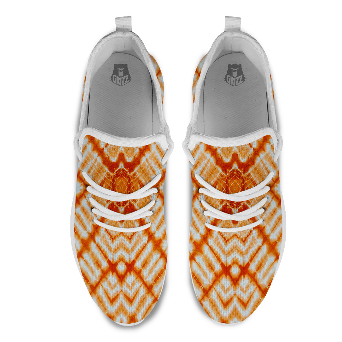 Tie Dye Zigzag Orange Watercolor Print White Athletic Shoes-grizzshop
