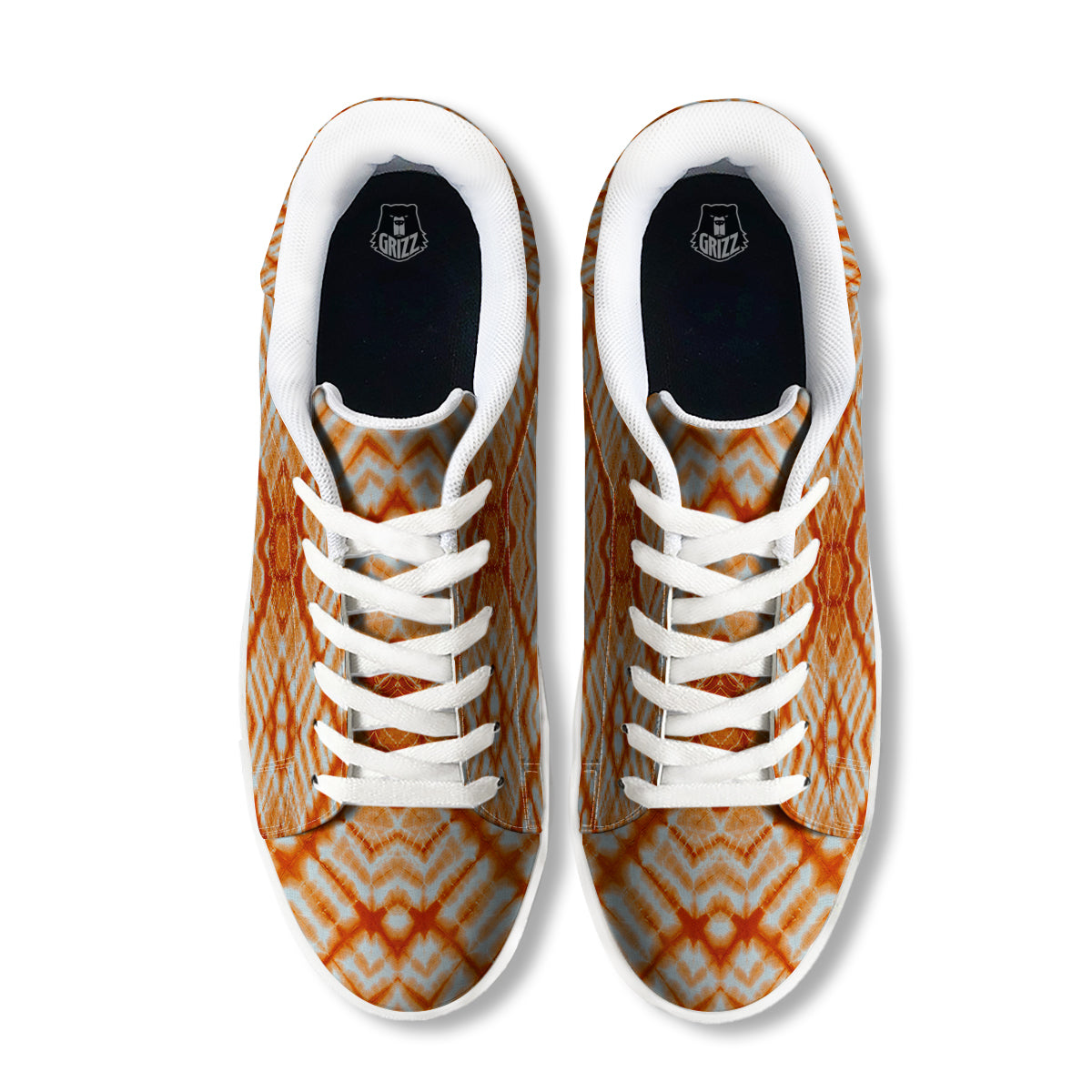 Tie Dye Zigzag Orange Watercolor Print White Low Top Sneakers-grizzshop