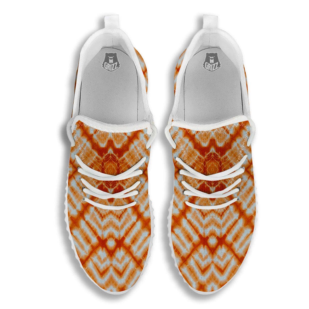 Tie Dye Zigzag Orange Watercolor Print White Walking Shoes-grizzshop