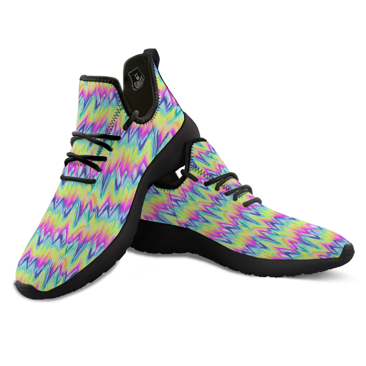 Tie Dye Zigzag Rainbow Print Pattern Black Athletic Shoes-grizzshop
