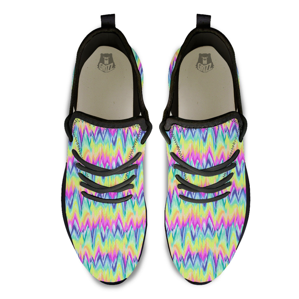 Tie Dye Zigzag Rainbow Print Pattern Black Athletic Shoes-grizzshop