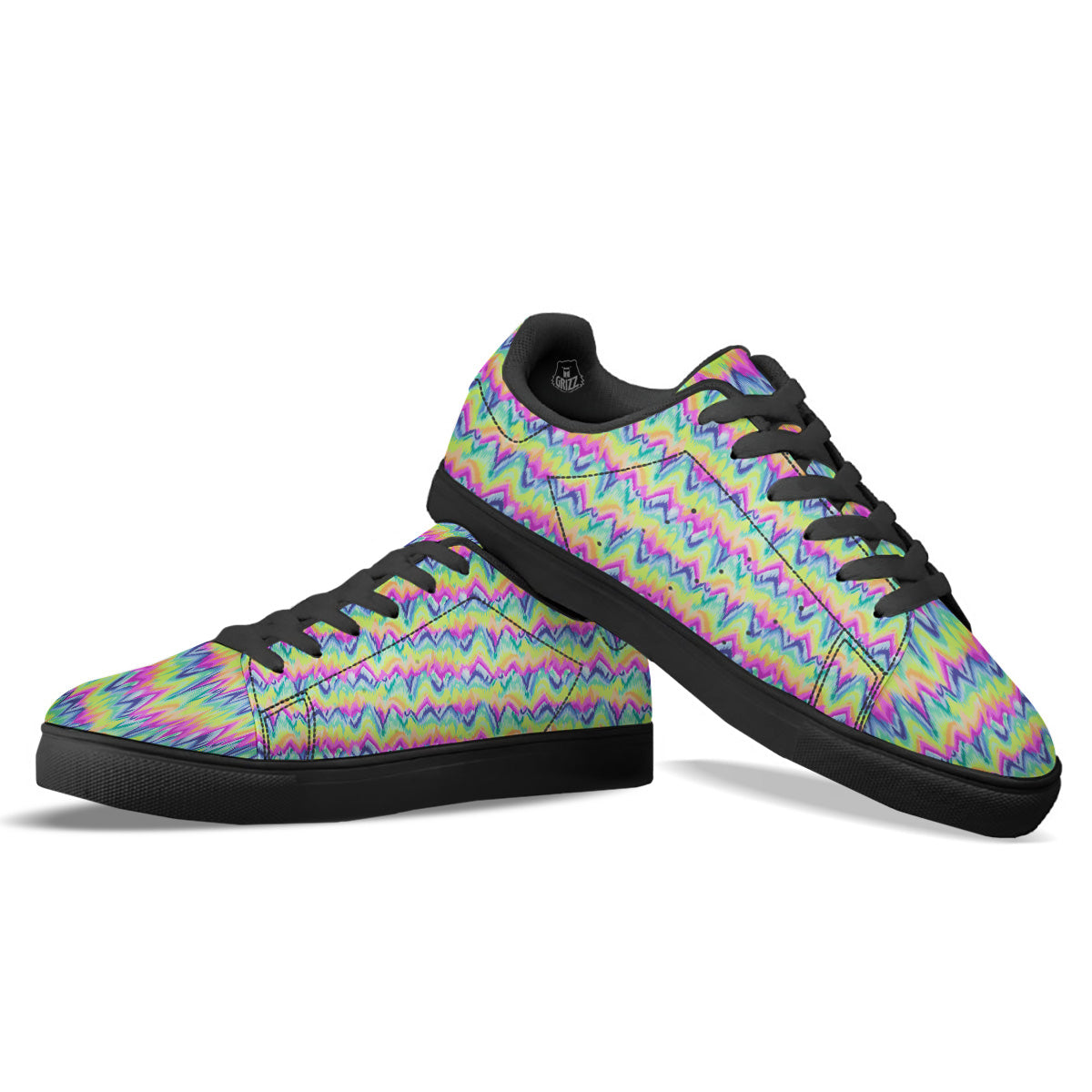 Tie Dye Zigzag Rainbow Print Pattern Black Low Top Sneakers-grizzshop