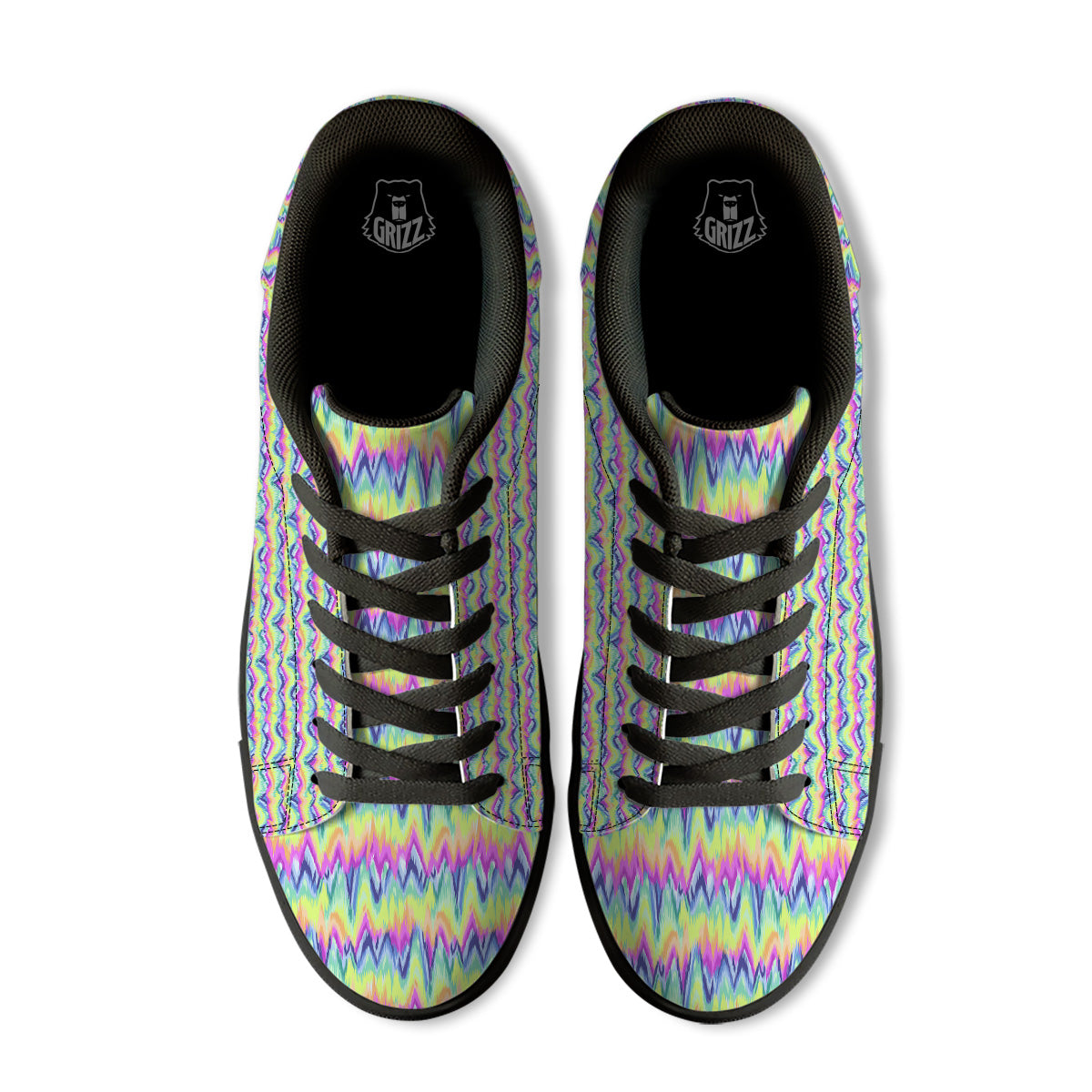 Tie Dye Zigzag Rainbow Print Pattern Black Low Top Sneakers-grizzshop