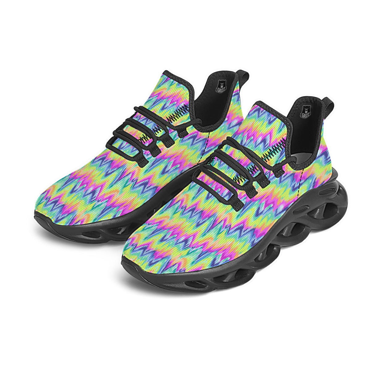 Tie Dye Zigzag Rainbow Print Pattern Black Running Shoes-grizzshop