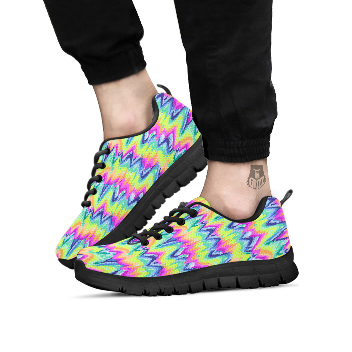 Tie Dye Zigzag Rainbow Print Pattern Black Sneaker-grizzshop