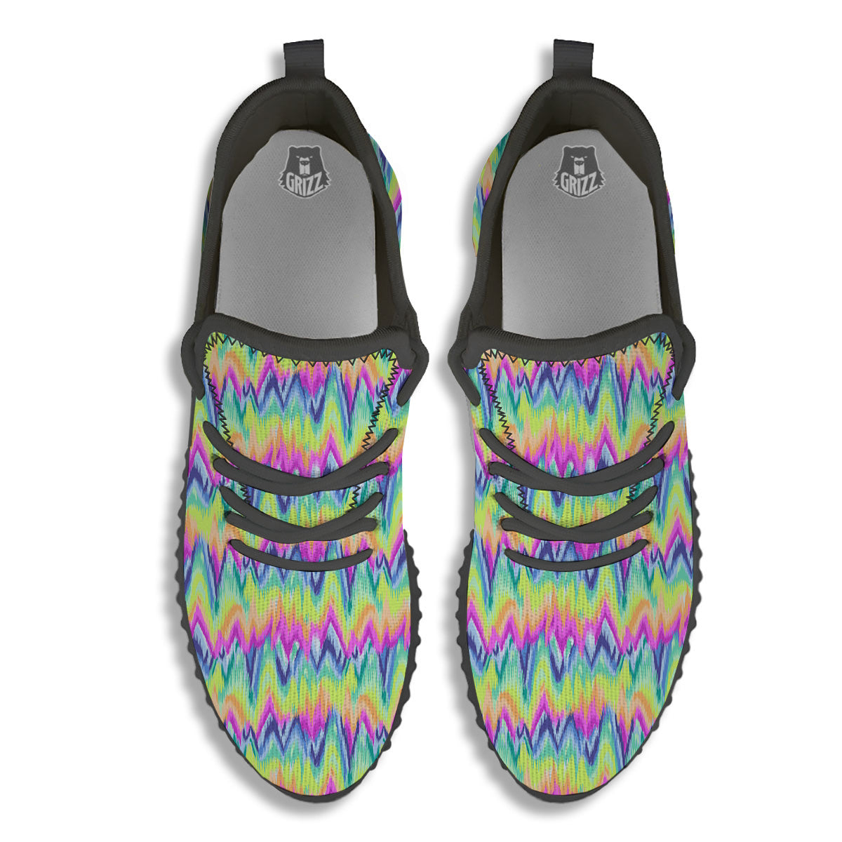 Tie Dye Zigzag Rainbow Print Pattern Black Walking Shoes-grizzshop