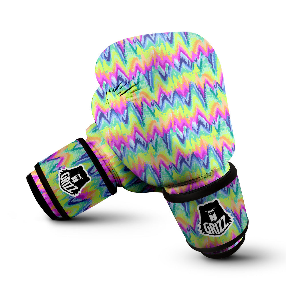 Tie Dye Zigzag Rainbow Print Pattern Boxing Gloves-grizzshop