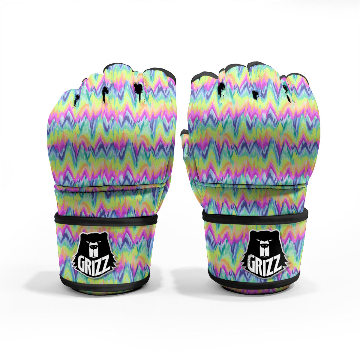 Tie Dye Zigzag Rainbow Print Pattern MMA Gloves-grizzshop