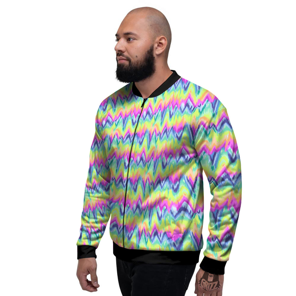Tie Dye Zigzag Rainbow Print Pattern Men's Bomber Jacket-grizzshop