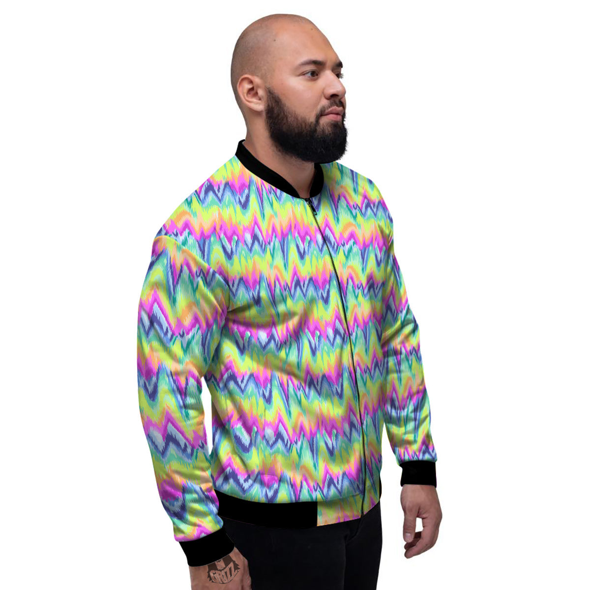 Tie Dye Zigzag Rainbow Print Pattern Men's Bomber Jacket-grizzshop