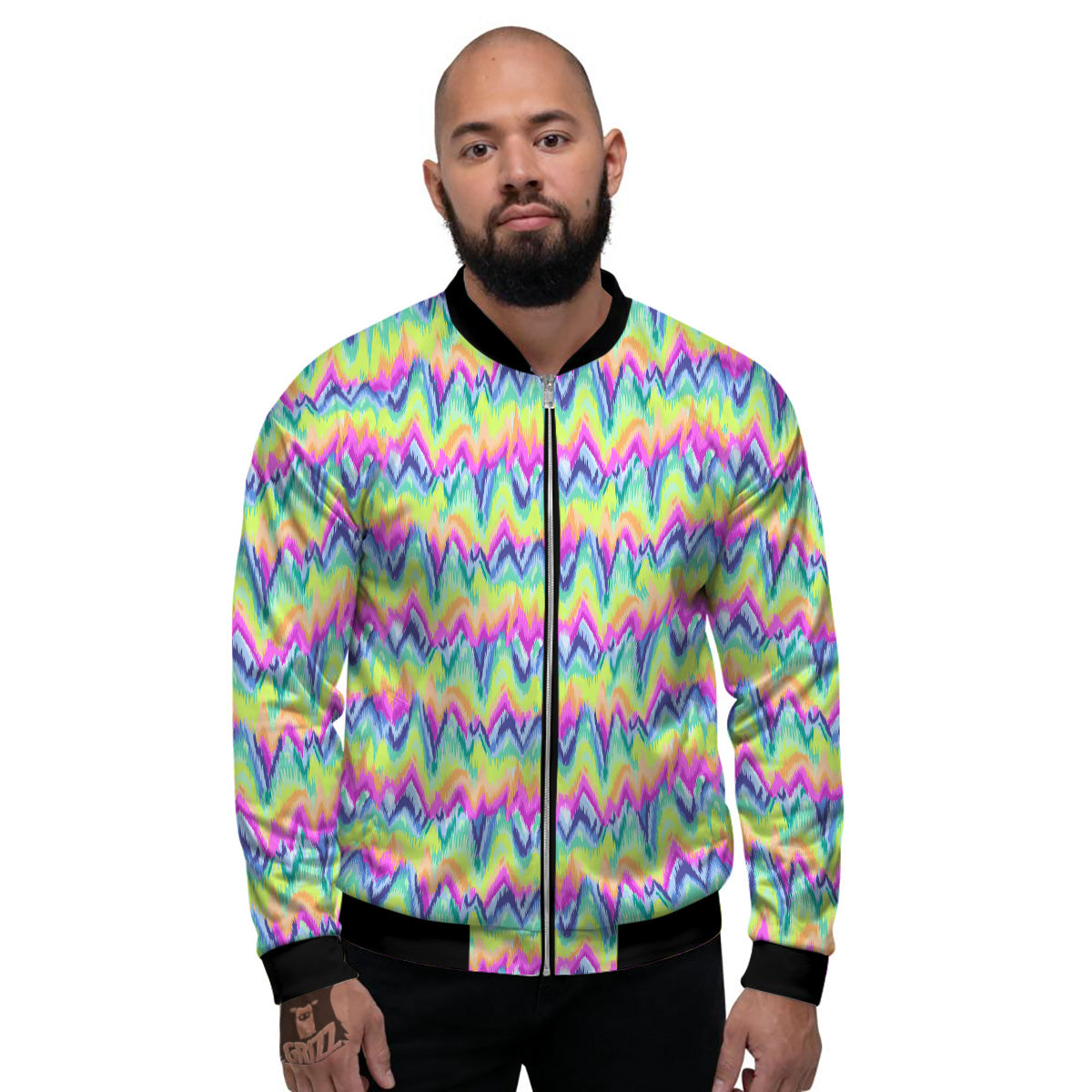 Tie Dye Zigzag Rainbow Print Pattern Men's Bomber Jacket-grizzshop