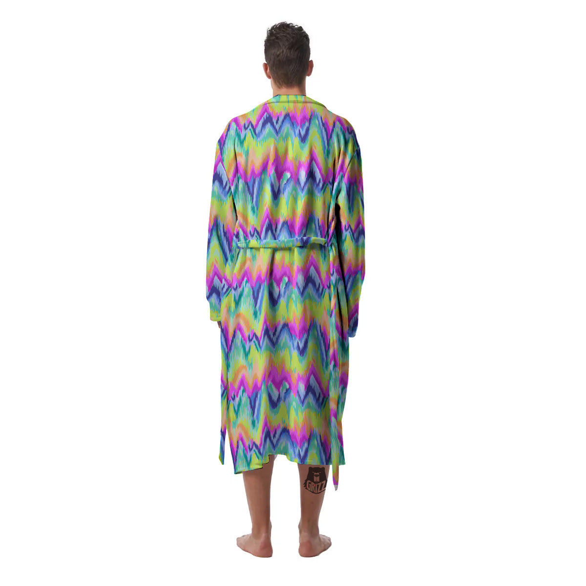 Tie Dye Zigzag Rainbow Print Pattern Men's Robe-grizzshop
