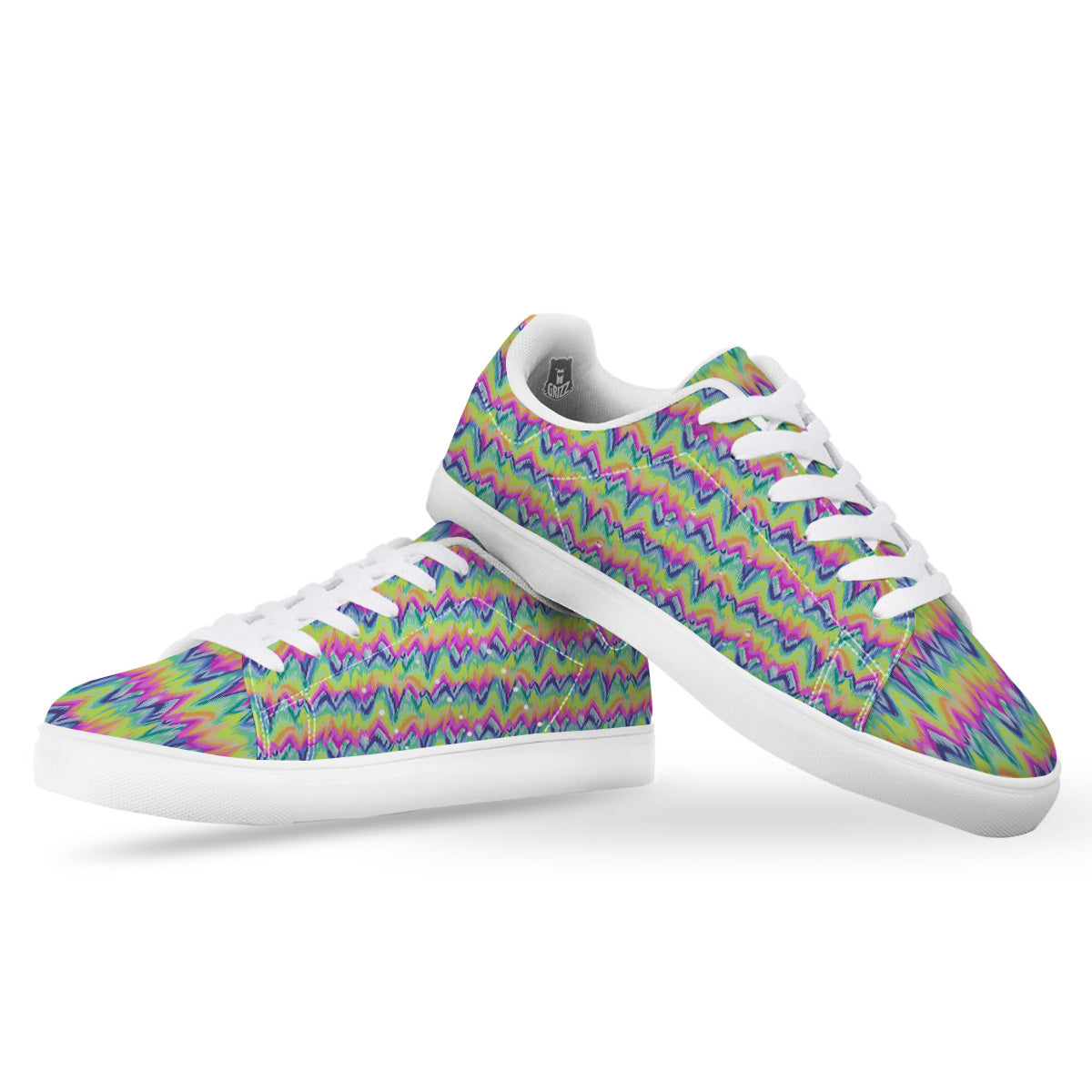Tie Dye Zigzag Rainbow Print Pattern White Low Top Sneakers-grizzshop