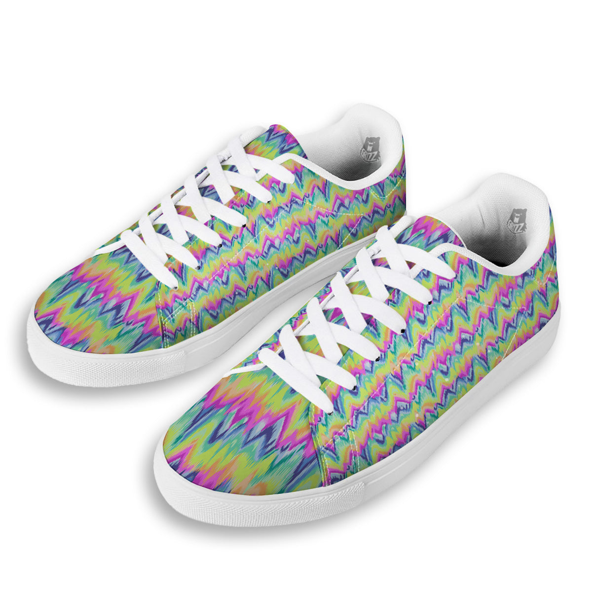 Tie Dye Zigzag Rainbow Print Pattern White Low Top Sneakers-grizzshop
