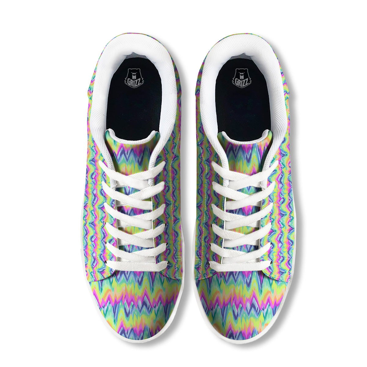 Tie Dye Zigzag Rainbow Print Pattern White Low Top Sneakers-grizzshop