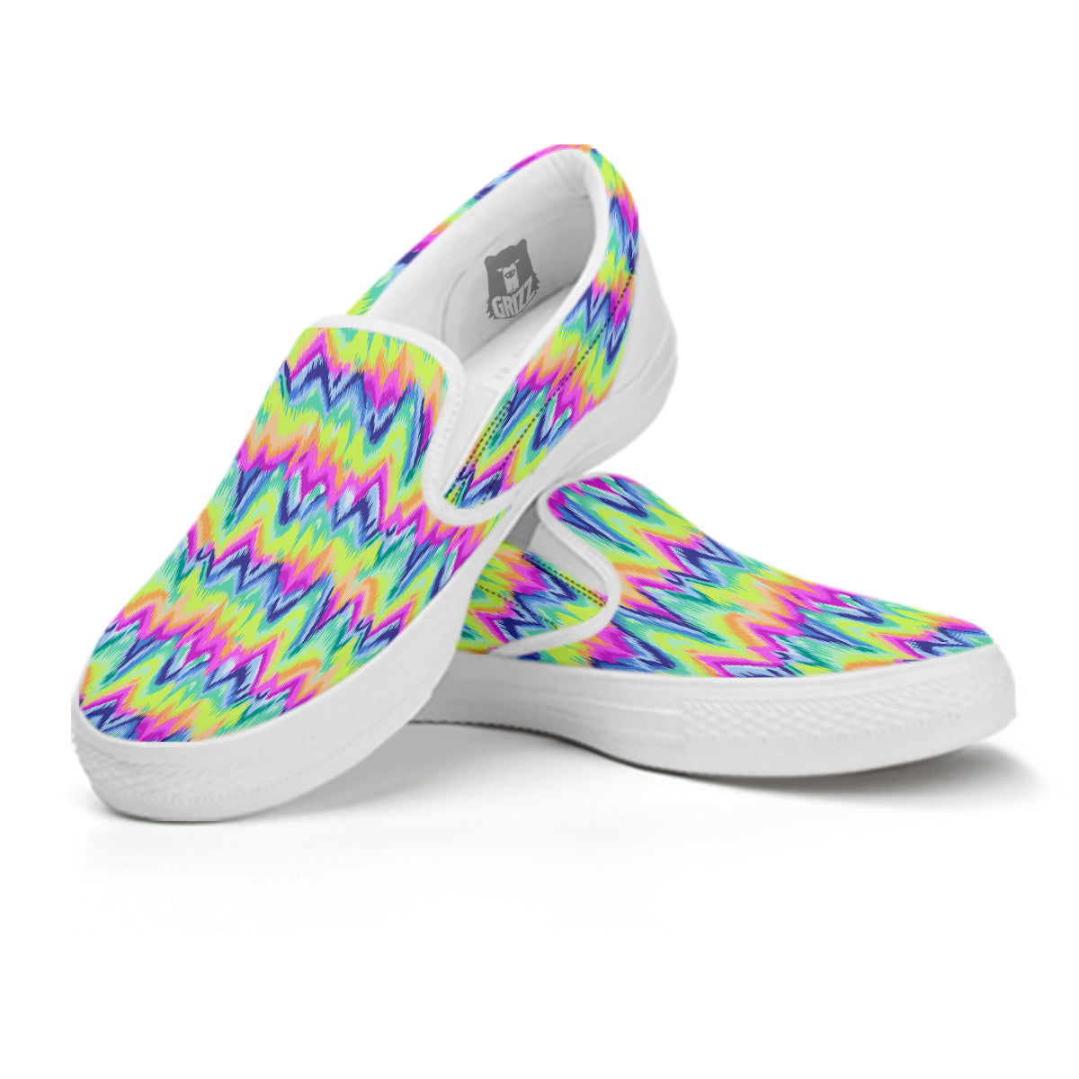 Tie Dye Zigzag Rainbow Print Pattern White Slip On Shoes-grizzshop