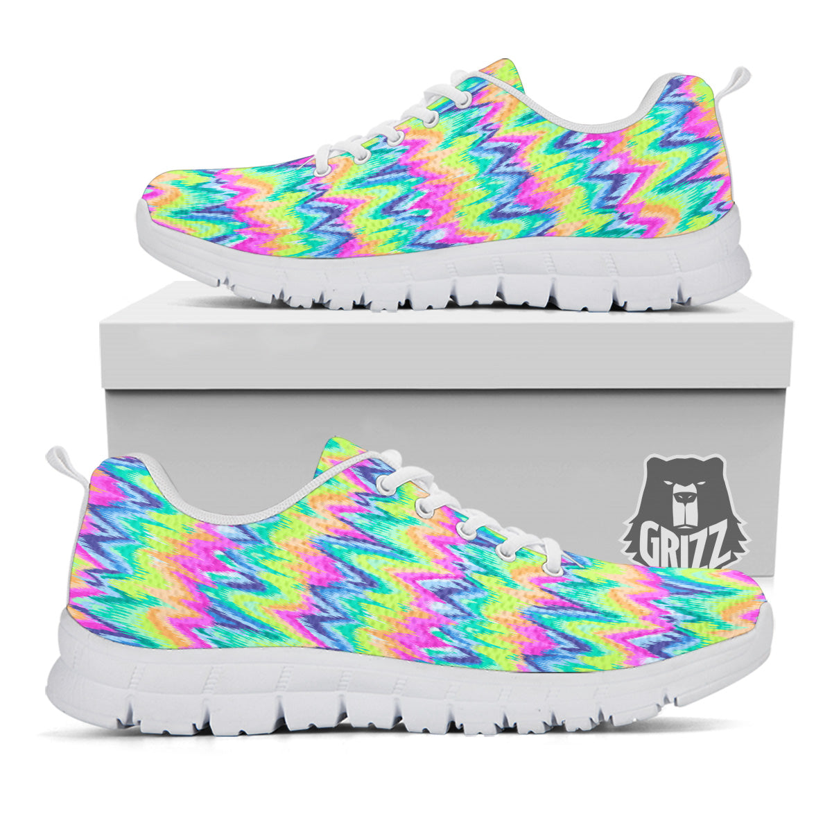 Tie Dye Zigzag Rainbow Print Pattern White Sneaker-grizzshop