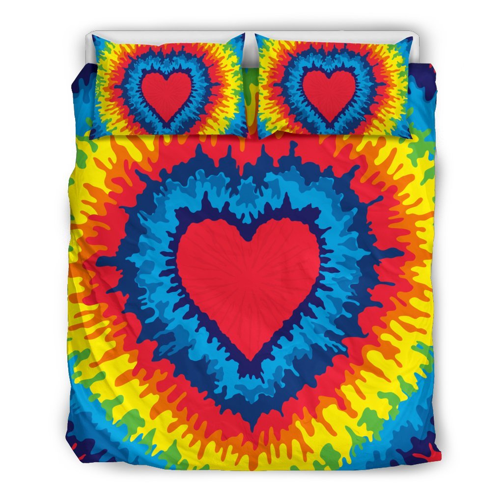 Tie Dye Heart Pattern Print Duvet Cover Bedding Set-grizzshop