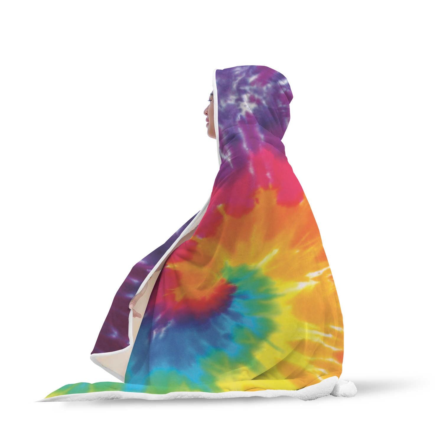 Tie Dye Pattern Print Hooded Blanket-grizzshop