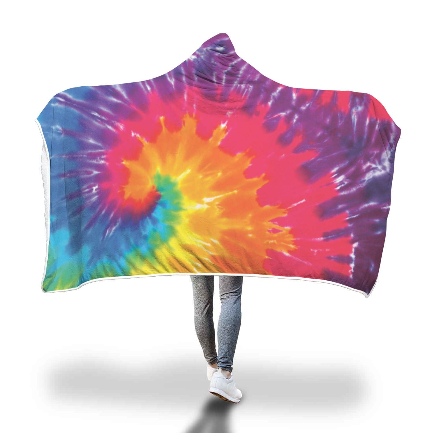 Tie Dye Pattern Print Hooded Blanket-grizzshop