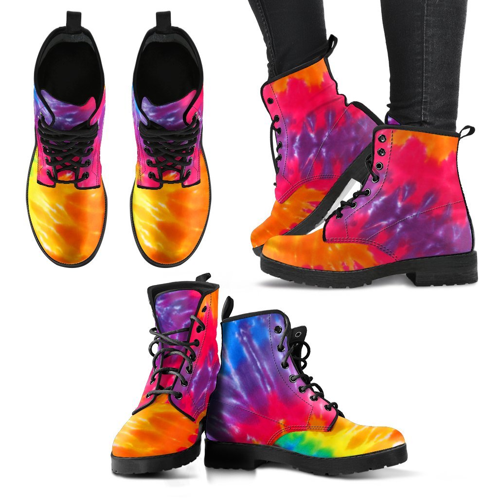 Tie Dye Pattern Print Men Women Leather Boots-grizzshop