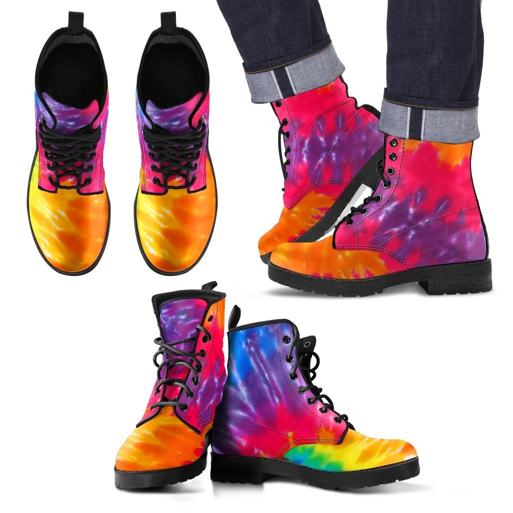 Tie Dye Pattern Print Men Women Leather Boots-grizzshop