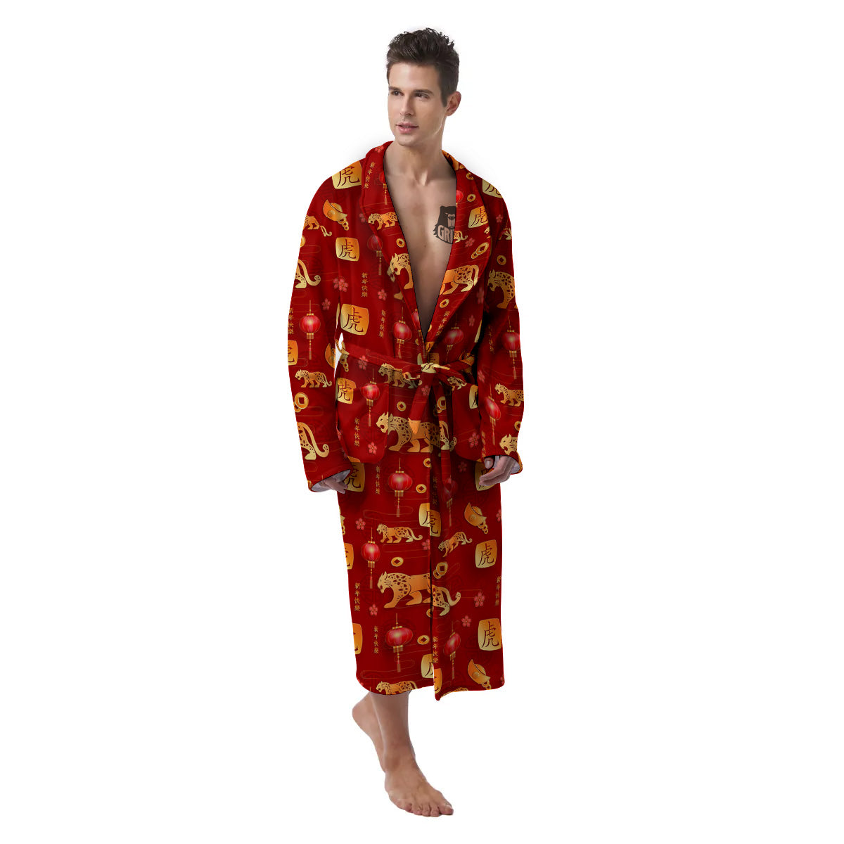 Tiger And Chinese New Year Print Pattern Men's Robe-grizzshop