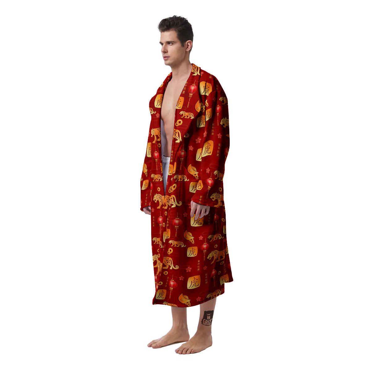 Tiger And Chinese New Year Print Pattern Men's Robe-grizzshop