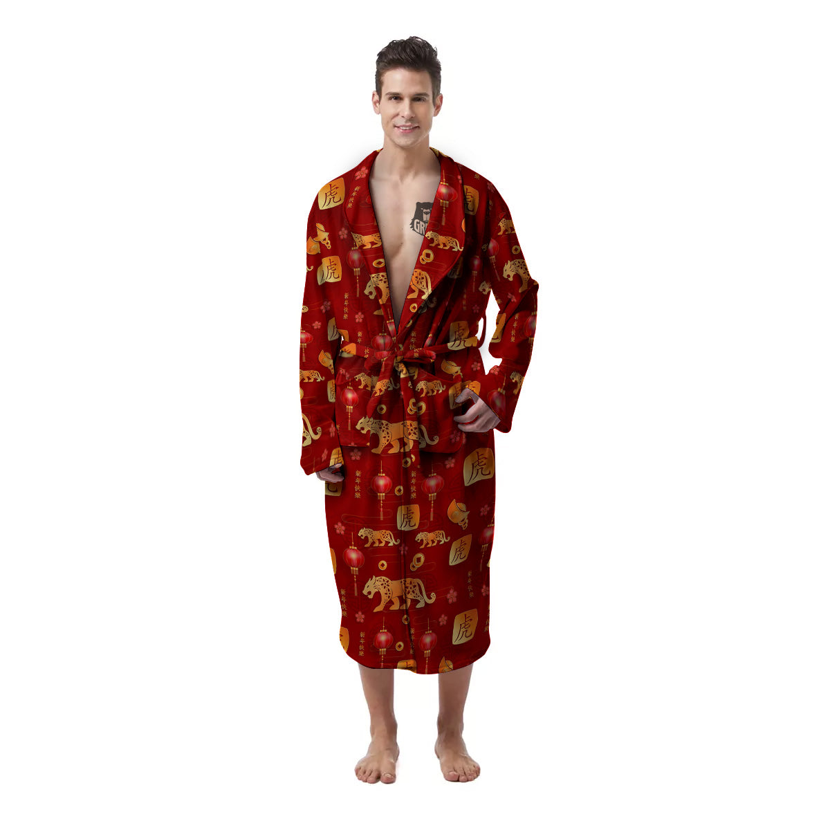 Tiger And Chinese New Year Print Pattern Men's Robe-grizzshop