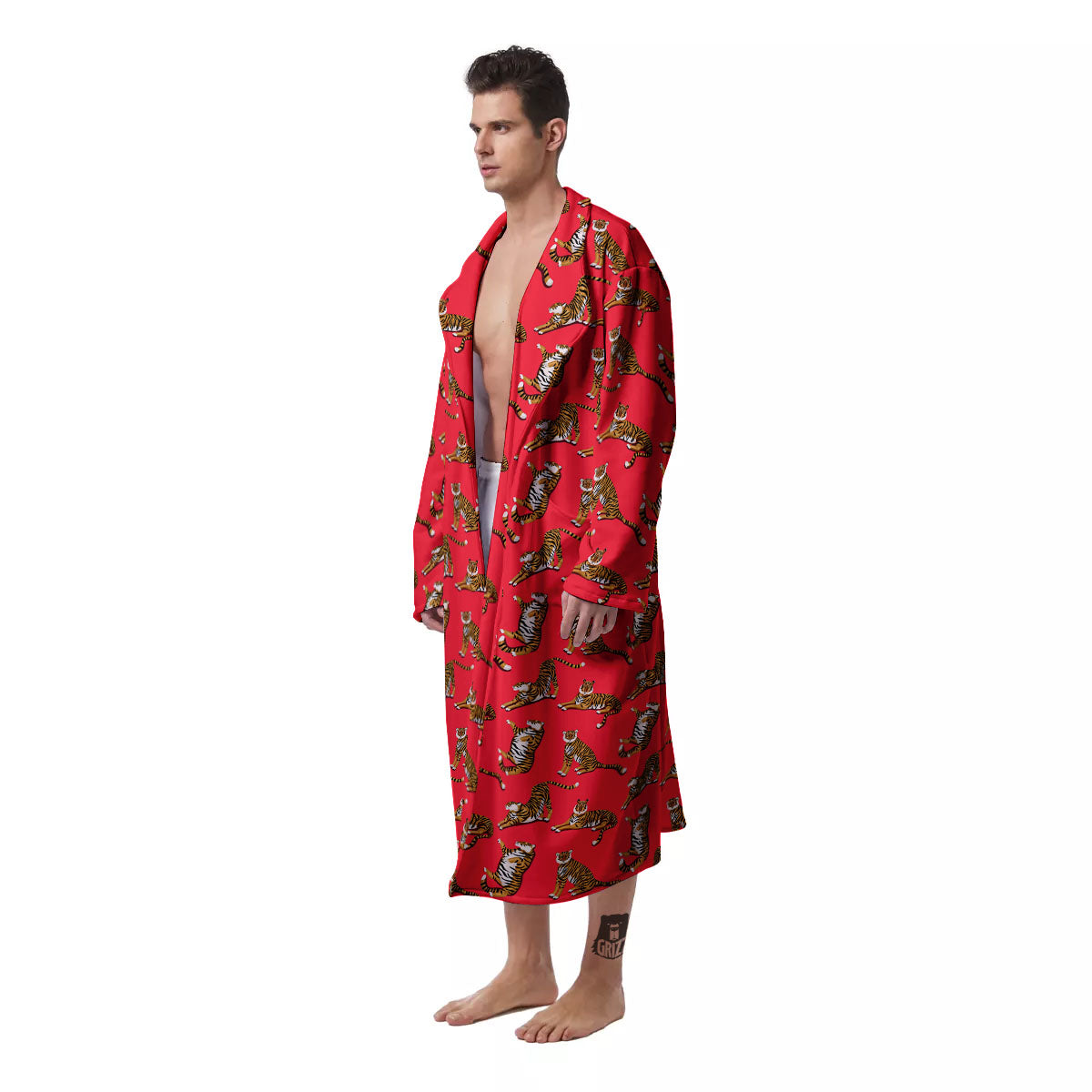 Tiger Cartoon Print Pattern Men's Robe-grizzshop