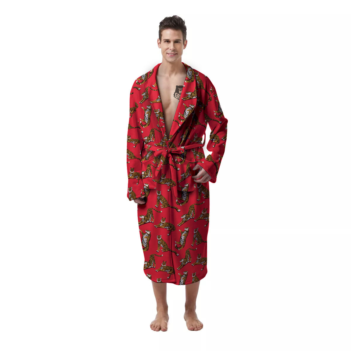 Tiger Cartoon Print Pattern Men's Robe-grizzshop