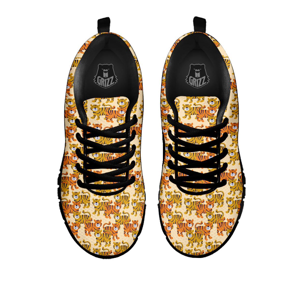 Tiger Cute Print Pattern Black Sneaker-grizzshop