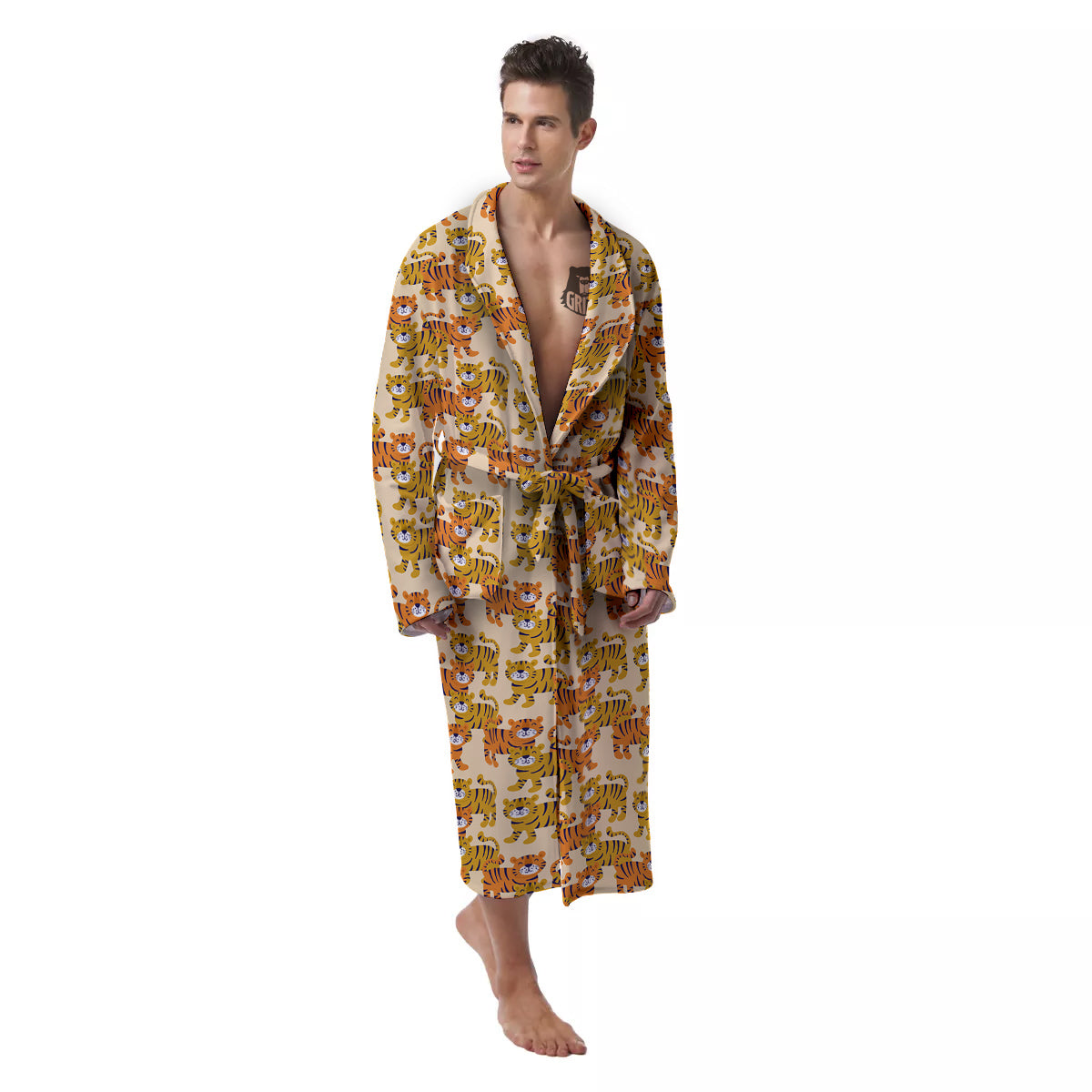 Tiger Cute Print Pattern Men's Robe-grizzshop