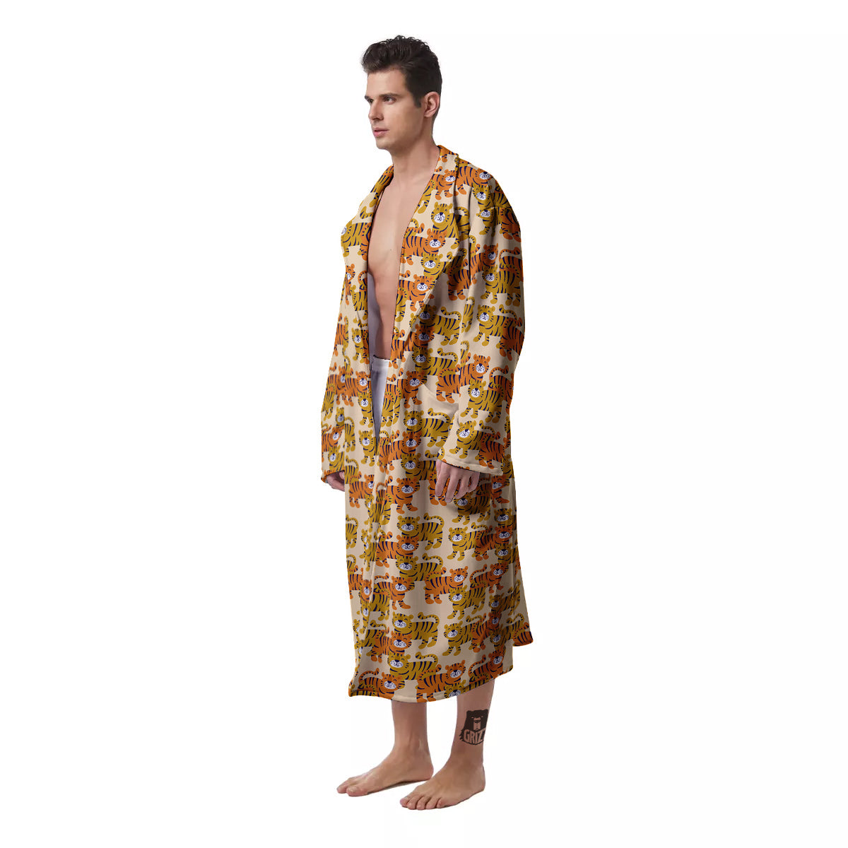 Tiger Cute Print Pattern Men's Robe-grizzshop