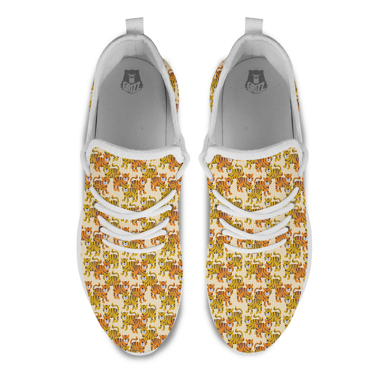 Tiger Cute Print Pattern White Athletic Shoes-grizzshop