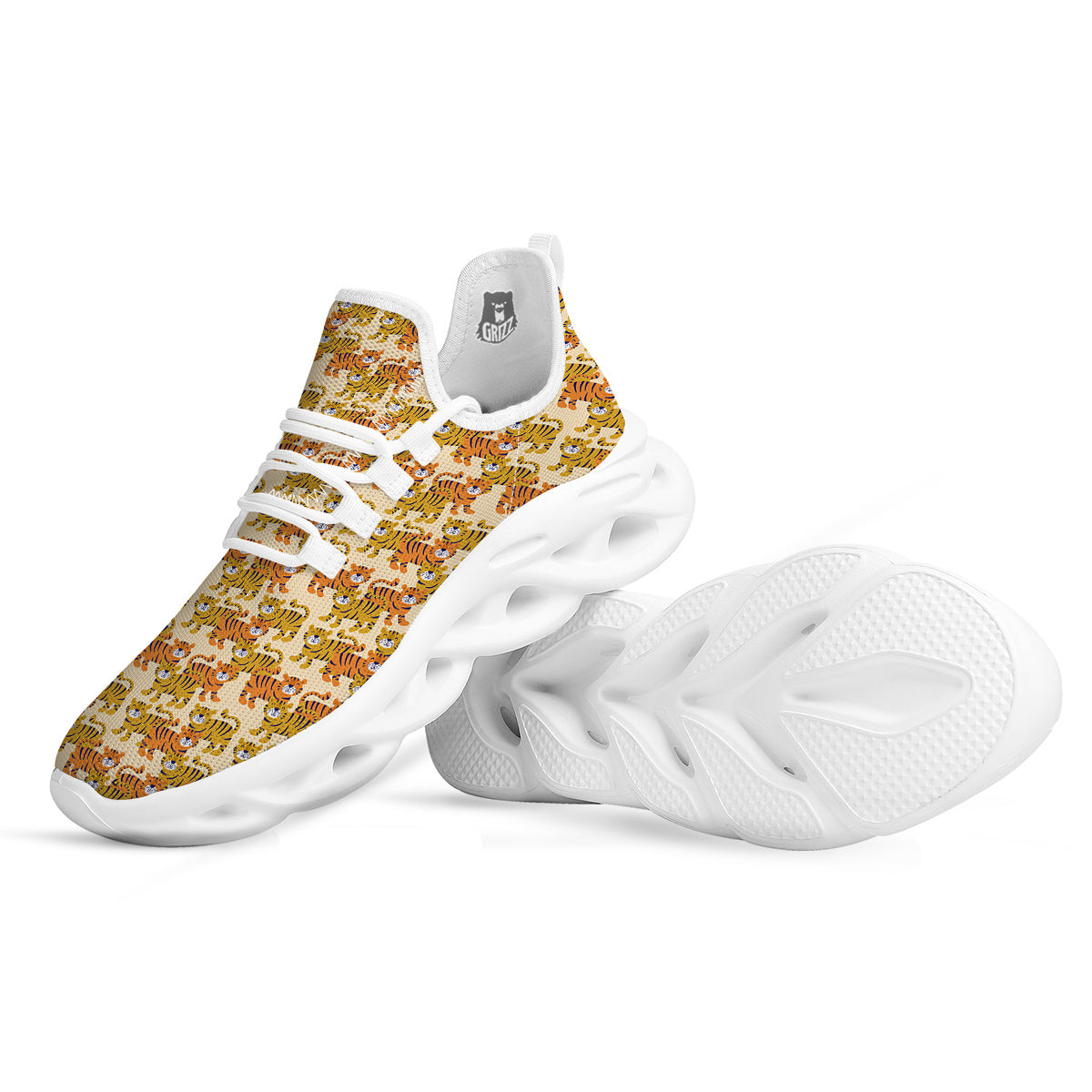 Tiger Cute Print Pattern White Running Shoes-grizzshop