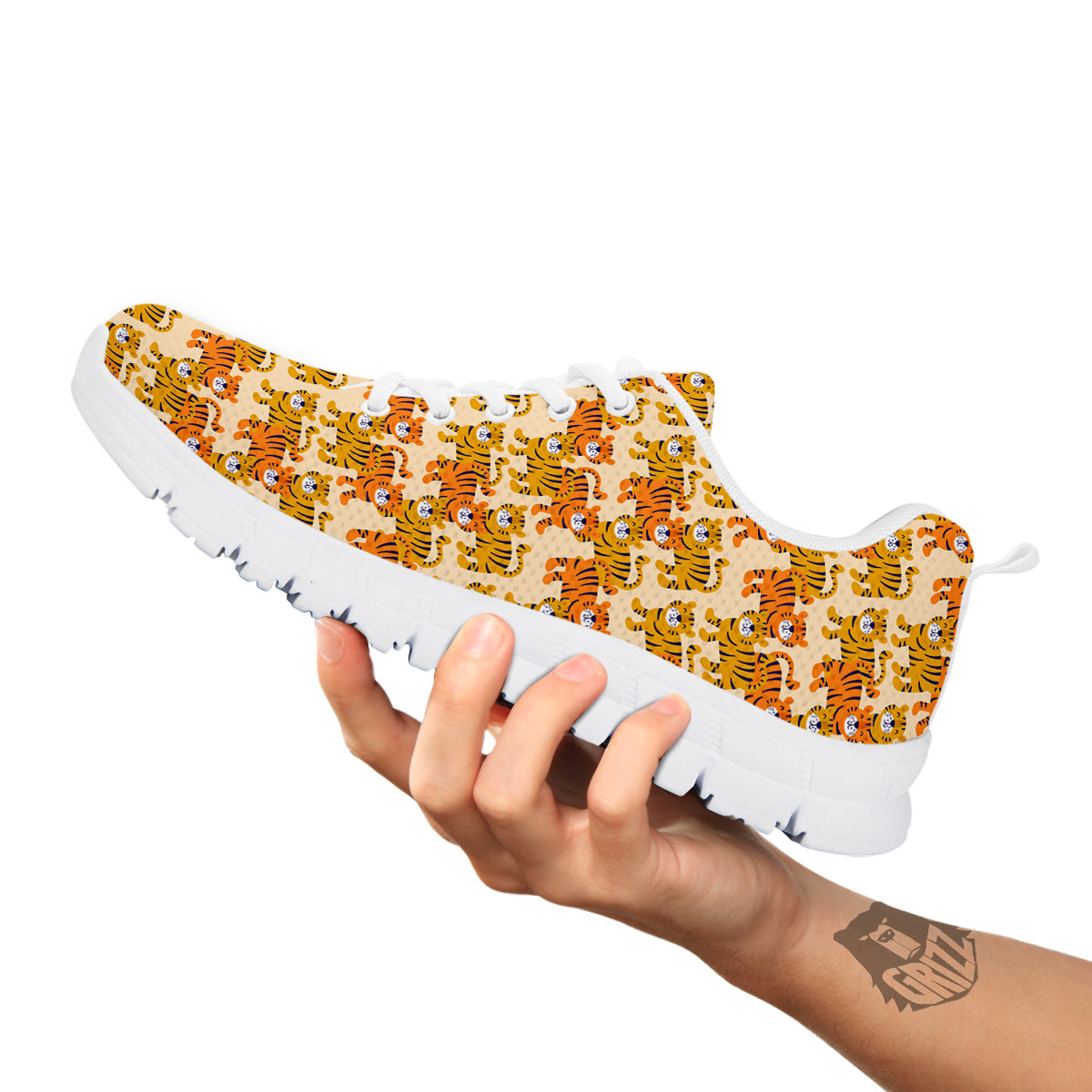 Tiger Cute Print Pattern White Sneaker-grizzshop