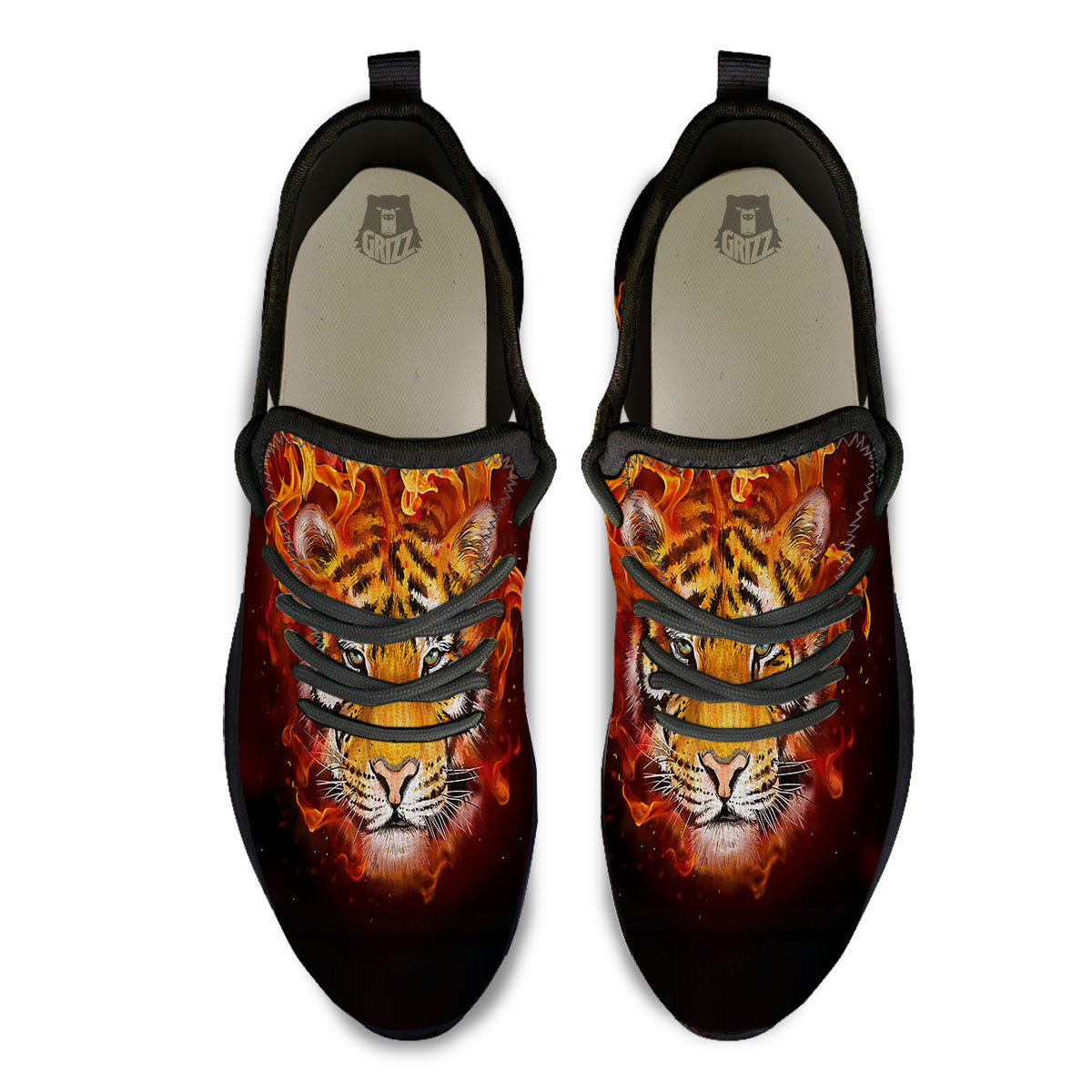 Tiger Flame Print Black Athletic Shoes-grizzshop