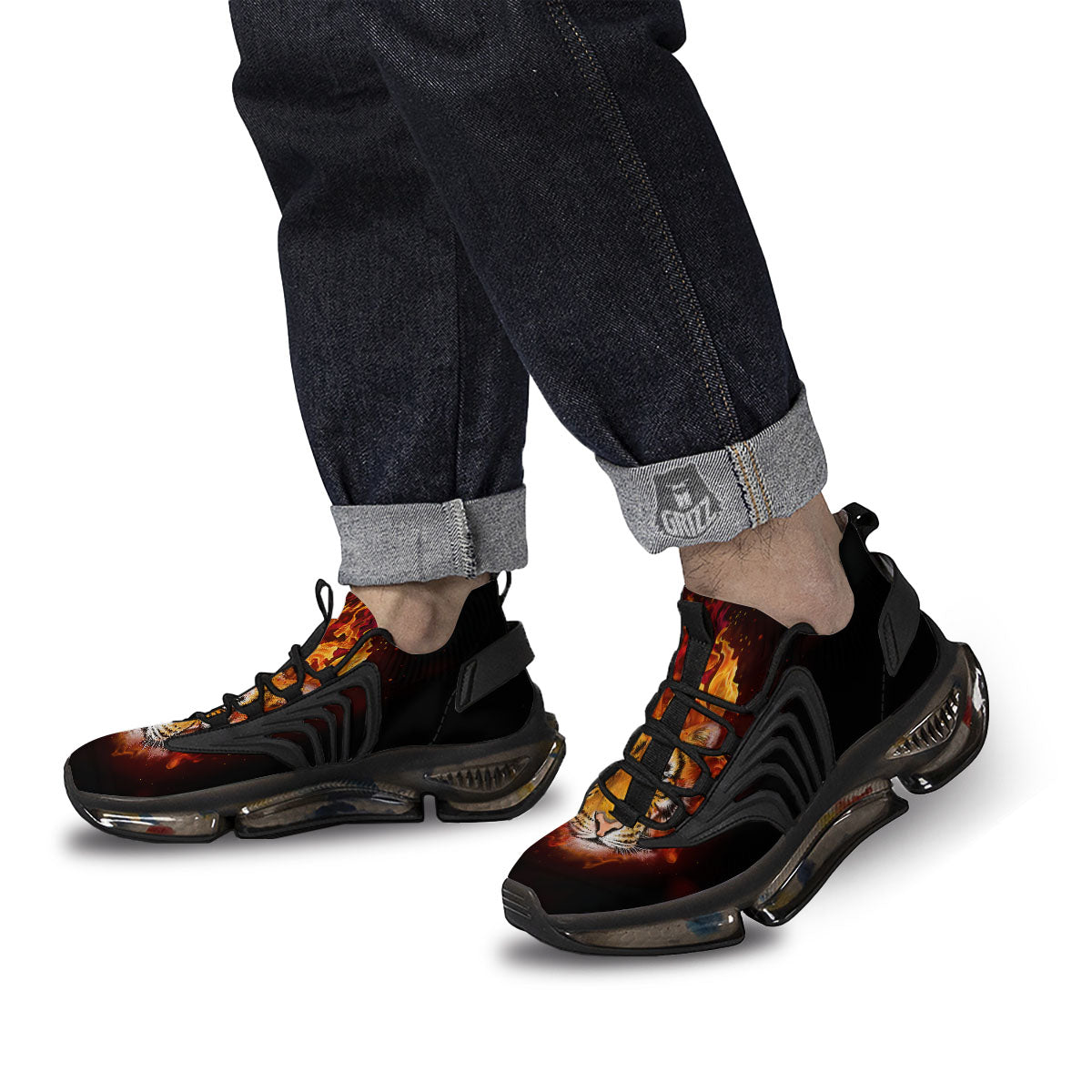 Tiger Flame Print Black Gym Shoes-grizzshop