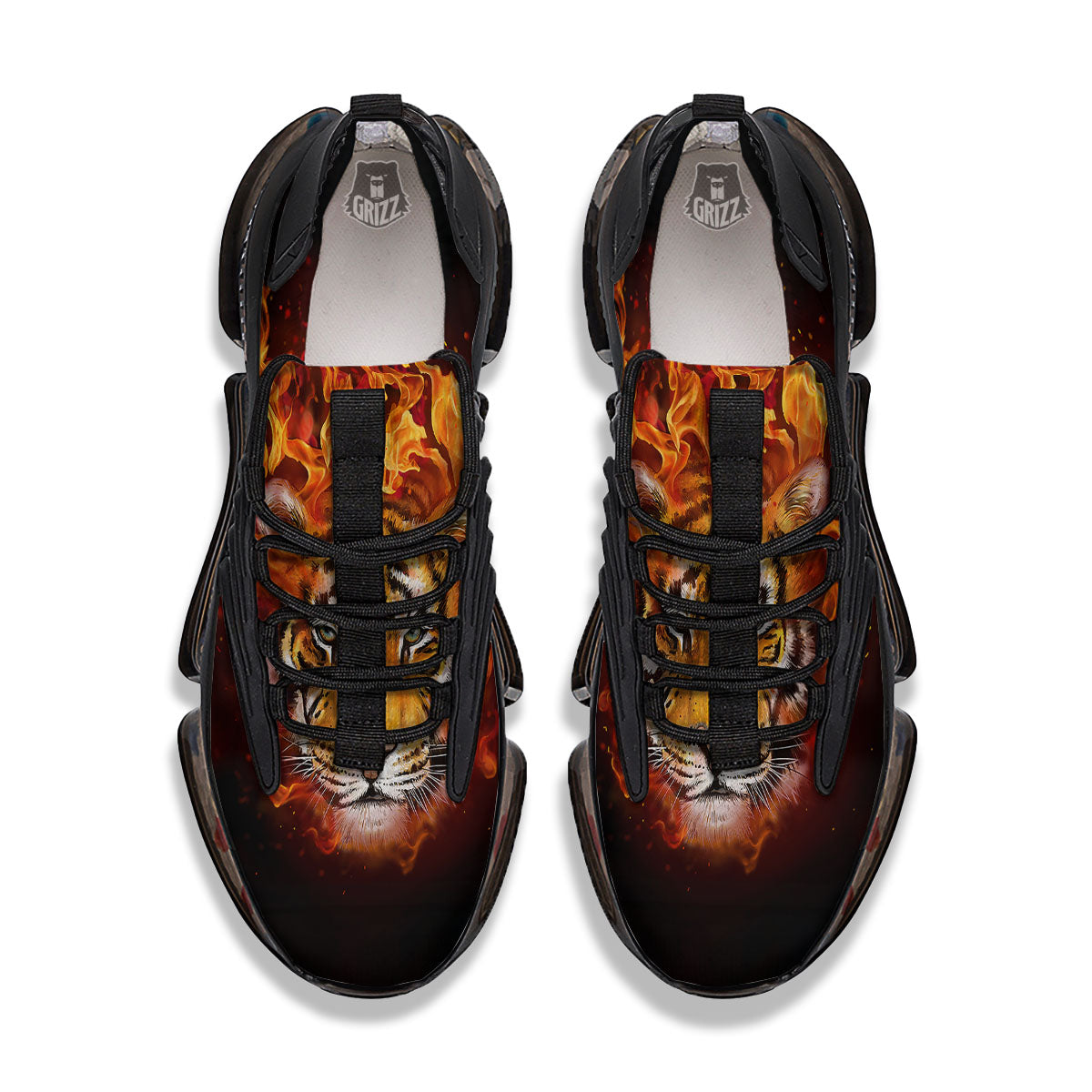 Tiger Flame Print Black Gym Shoes-grizzshop